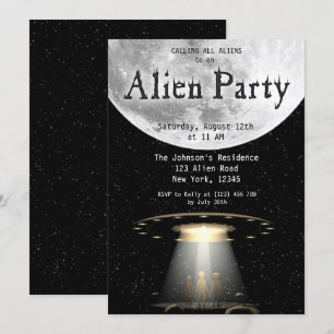 Super Cool Black & White Alien & UFO Invitation de