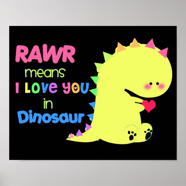 SUPER CUTE Dinosaure Poster BLACK RAWR small (Devant)