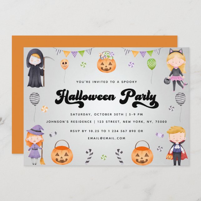 Super Enfants Halloween Costume fête Invitation d' (Devant / Derrière)