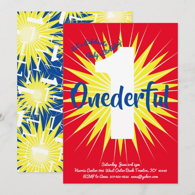 Super Héros Onederful 1st Birthday Cute Invitation (Devant / Derrière)