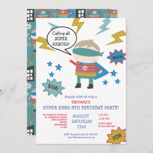 Super héros thème Enfants Invitation de la fête de