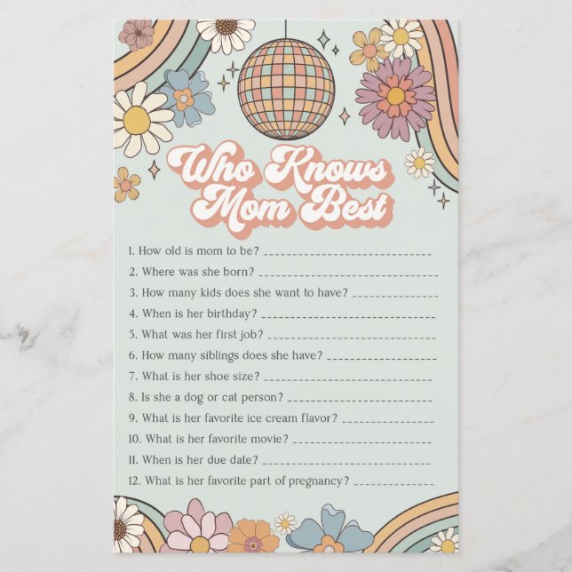 super les années 70 jeu de baby shower qui connaît (Devant)