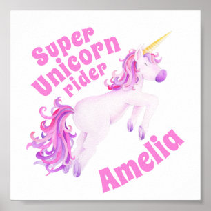 Super licorne rider rose licorne blanc affiche