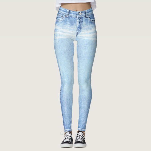 Super Light Wash Jeans All-Over Printed Leggings (Devant)
