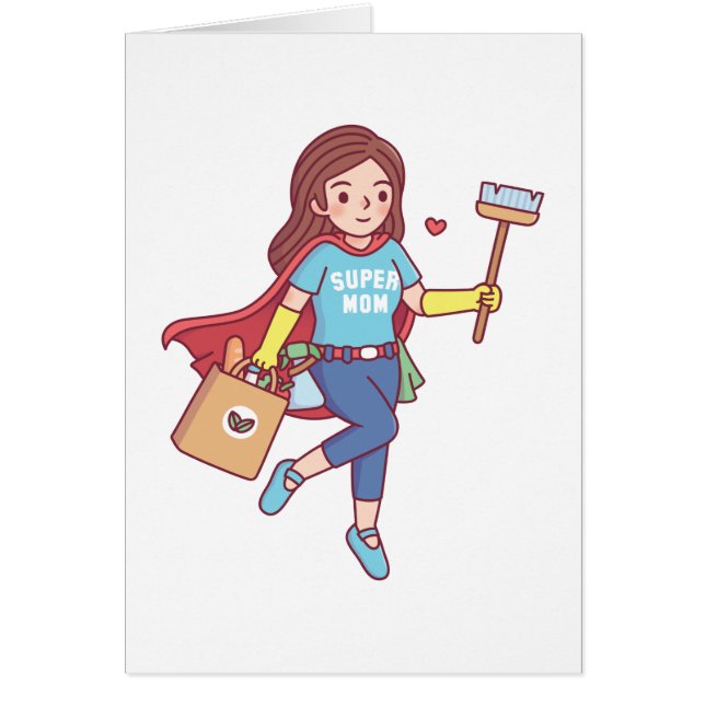 Super Maman Avec Brosse, Carte Drôle de Fête des M (Devant)