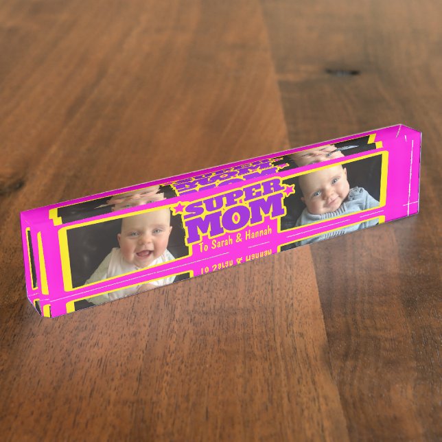 Super Maman enfants rose nom et plaque de bureau p (Taille)