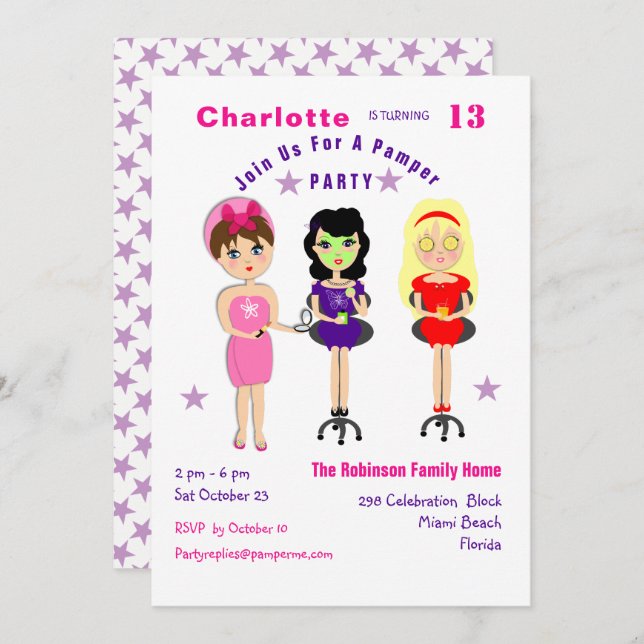 Super mignonne Pamper Party filles Invitations d'a (Devant / Derrière)