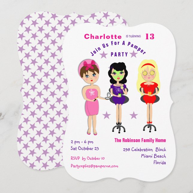 Super mignonne Pamper Party filles Invitations d'a (Devant / Derrière)