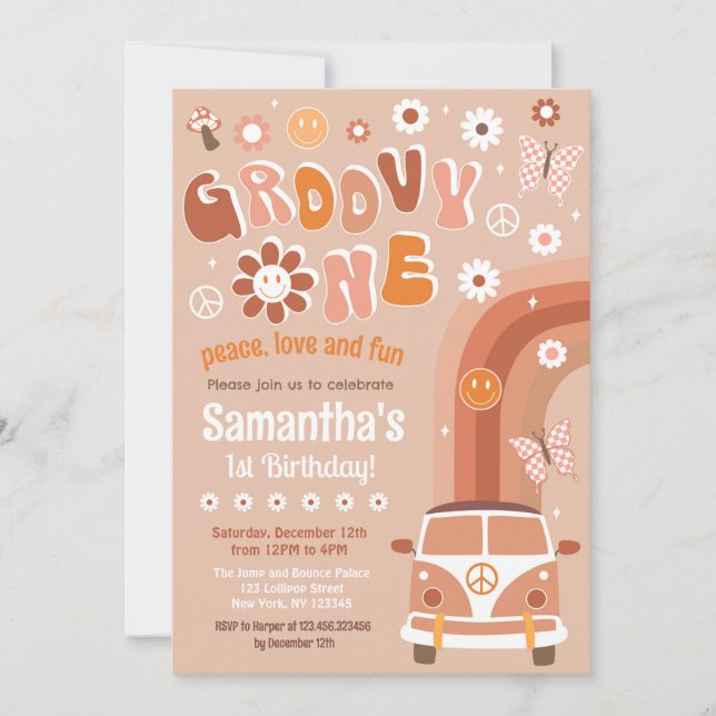 Super One Boho Retro 1er Anniversaire Invitations (Devant)
