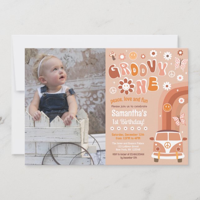 Super One Boho Retro 1er Anniversaire Invitations (Devant)