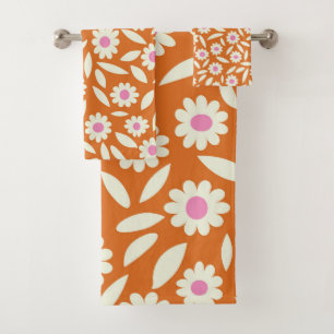 Super Retro Daisies Motif Floral sur orange