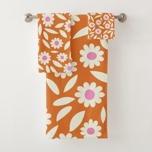 Super Retro Daisies Motif Floral sur orange (En situation)