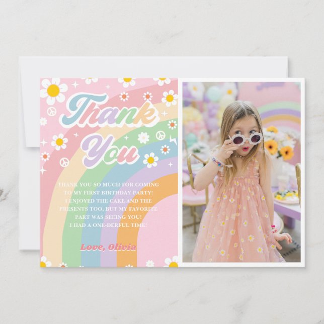 Super Retro Daisy Rainbow Birthday Carte de remerc (Devant)