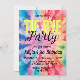 Super Retro Tie Dye Invitation Anniversaire