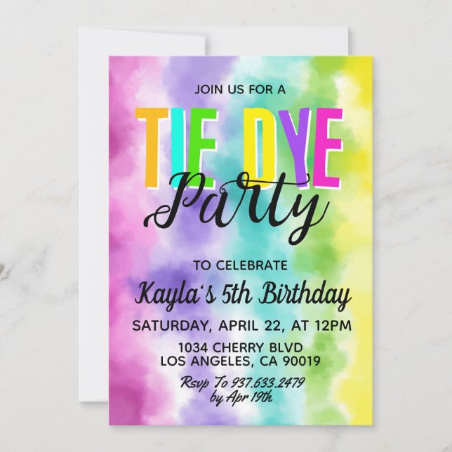 Super Retro Tie Dye Invitation Anniversaire (Devant)