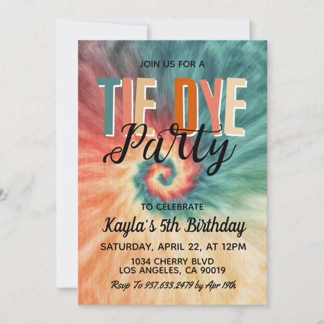 Super Retro Tie Dye Invitation Anniversaire (Devant)