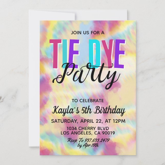 Super Retro Tie Dye Invitation Anniversaire (Devant)