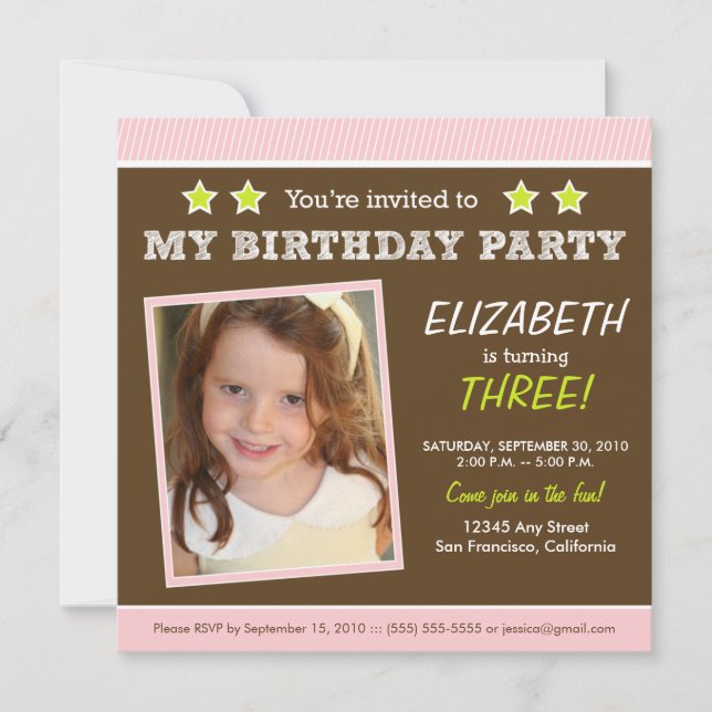 Super Star ! Invitation de la fête d'anniversaire  (Devant)