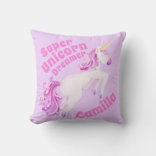 Super unicorne rêveur aquarelle filles art coussin