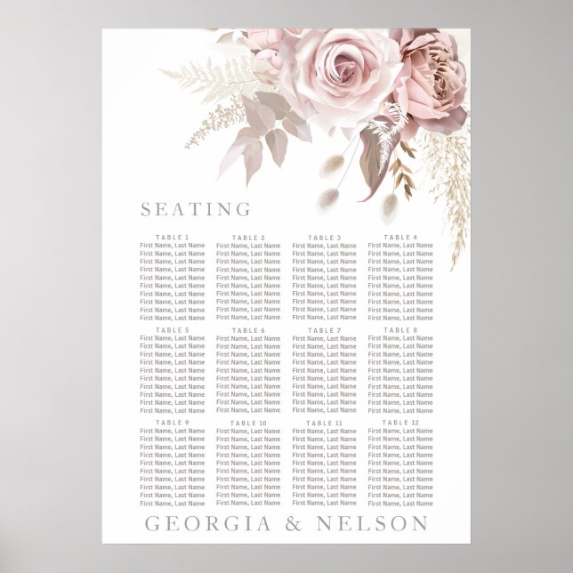 Superbe affiche de tableau de Mariage floral Blush (Devant)