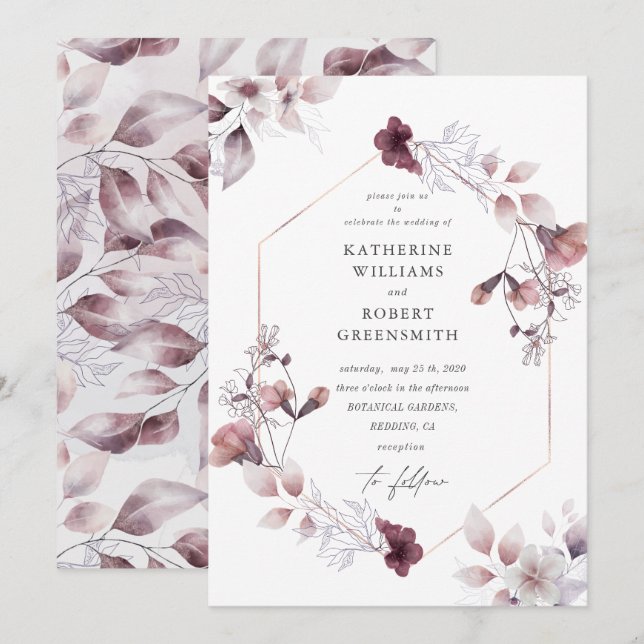 superbe aquarelle chute Faire-part de mariage flor (Devant / Derrière)