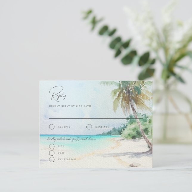 Superbe carte de réponse Mariage Tropical Beach Is (Debout devant)