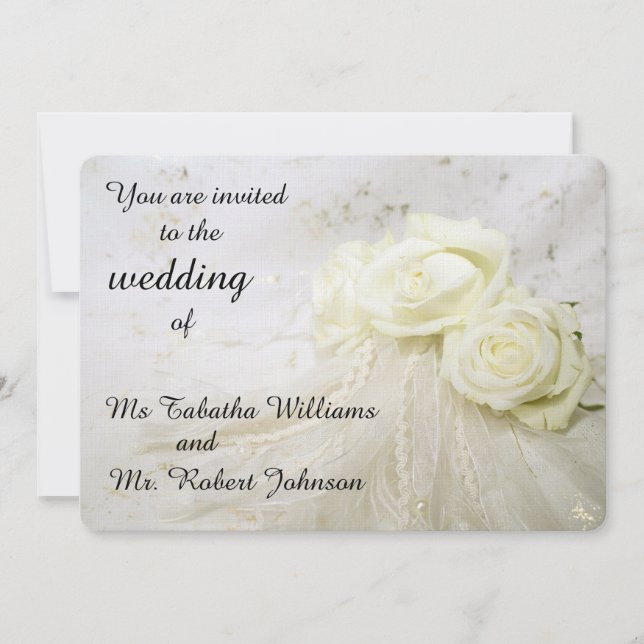 Superbe Faire-part de mariage de Roses Blanches (Devant)