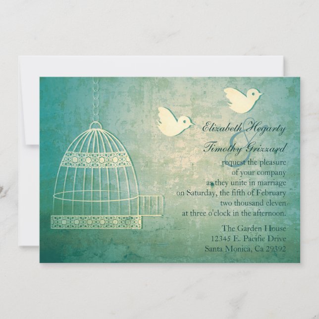 Superbe Faire-part de mariage Turquoise Birdcage (Devant)