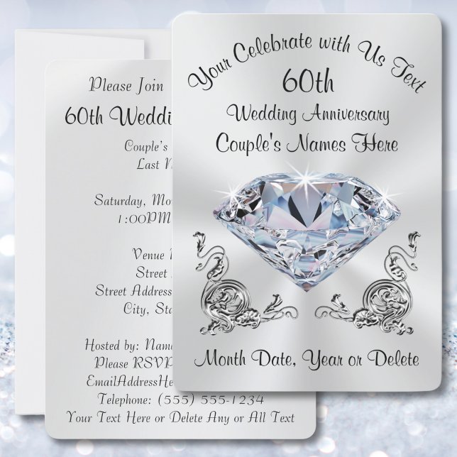 Superbe Invitations personnalisées 60e Diamond (60th wedding anniversary invitation cards or 60th wedding anniversary invitations templates. Diamond)