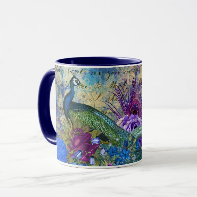 Superbe Monogramme Personnalisé Peacock Mug (Devant gauche)