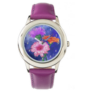 Superbe Montre Gerberas Trois Couleurs - Peinture