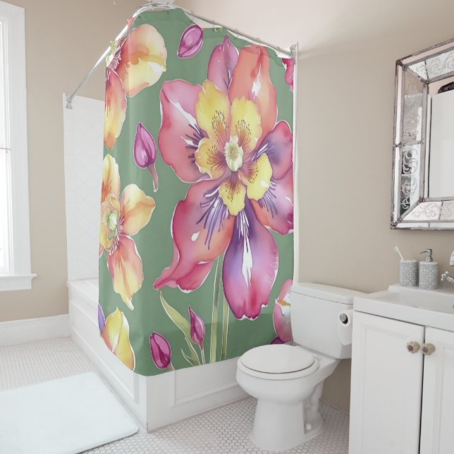 Superbe rideau de douche fleuri (En situation)