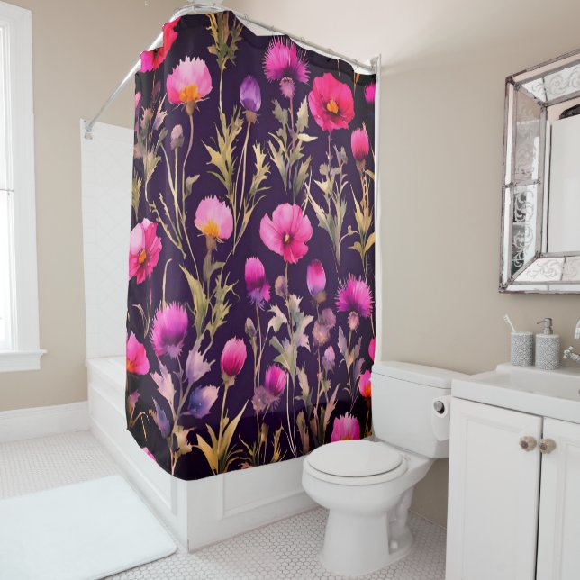 Superbe rideau de douche fleuri (En situation)