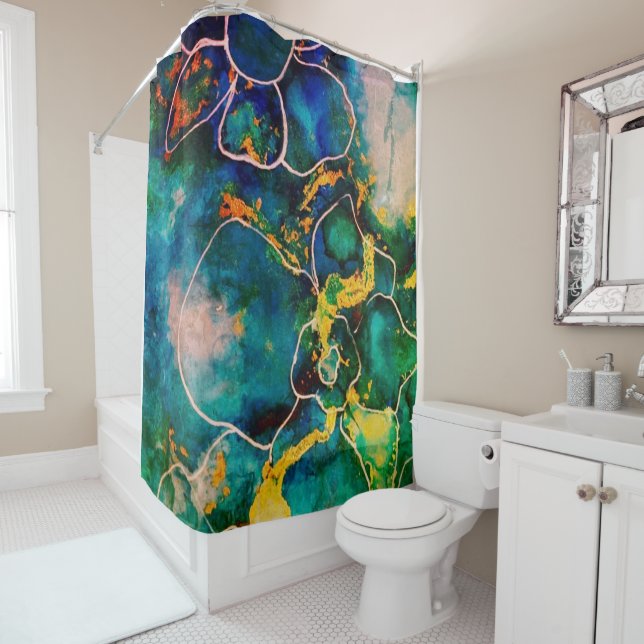 Superbe rideau de douche fleuri (En situation)
