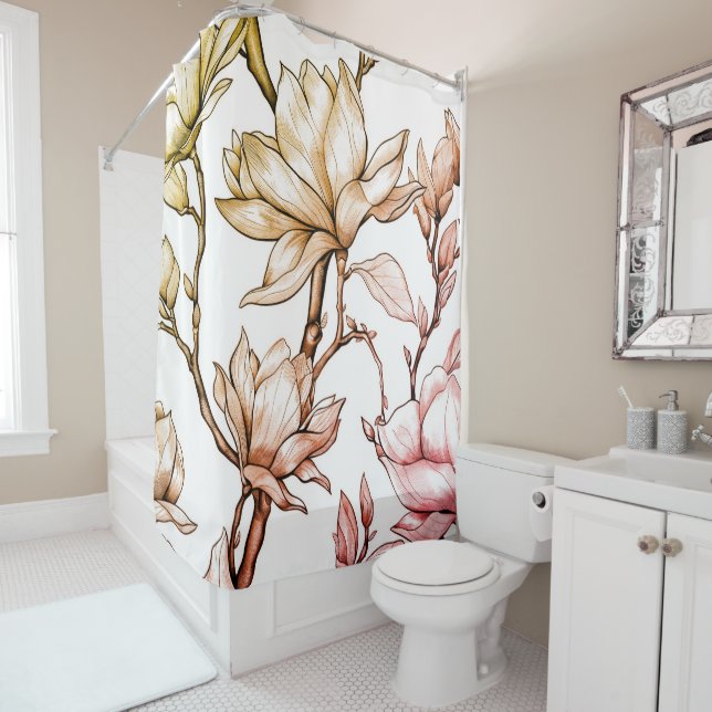 Superbe rideau de douche fleuri (En situation)