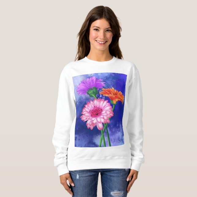 Superbe Sweatshirt de trois couleurs Gerberas (Devant entier)