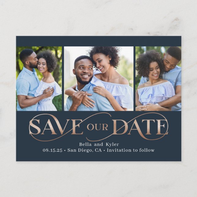 Superbe Swirl 3 Photos Enregistrer La Date Carte P (Devant)