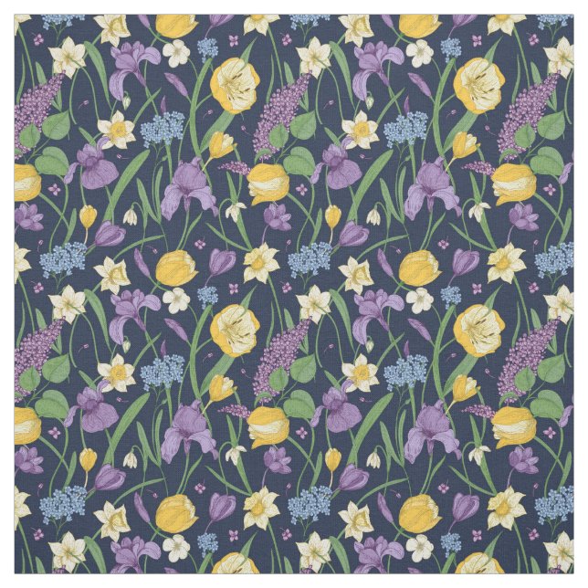 Superbe tissu floral jaune et violet (Échantillon)