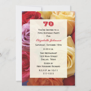 Superbes Roses 70e anniversaire de fête Invitation