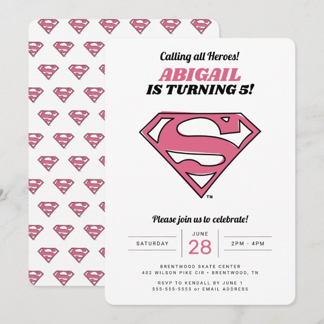 Supergirl Logo Girls Invitation Anniversaire (Devant / Derrière)