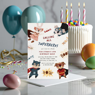 Superhero Animaux mignons Invitation Anniversaire