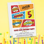 Superhero Birthday Party Invitation Any Age<br><div class="desc">Celebrate your superhero with these awesome birthday party invitations featuring all your party details set against a comic strip-like background.  Perfect for kids who love superhero and comic books.</div>