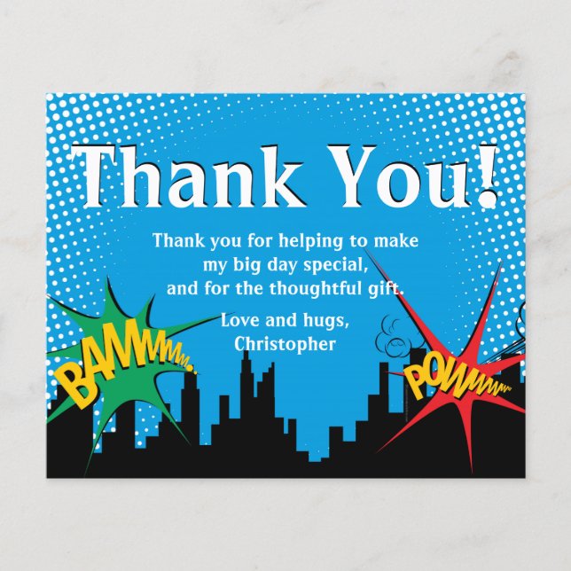 Superhero coloré Comic Boy's Birthday Merci (Devant)