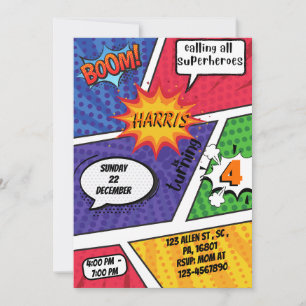 Superhero Comic Invitation d'anniversaire pour gar
