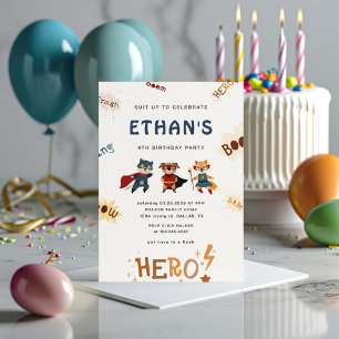 Superhero Cute Animaux Invitation Anniversaire de