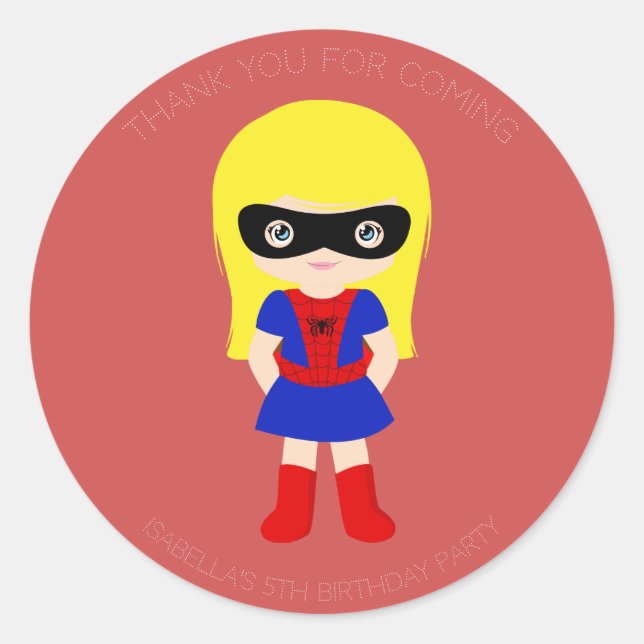 Superhero Enfants Filles Anniversaire Sticker roug (Devant)