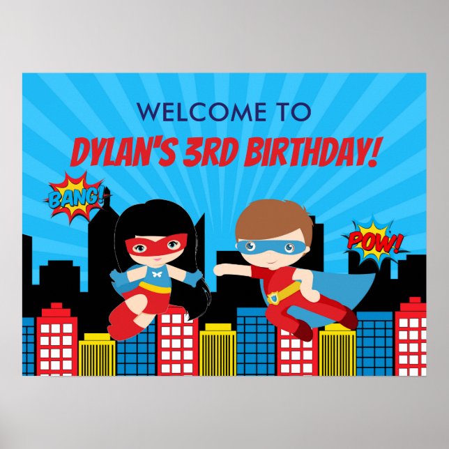 Superhero fête d'anniversaire Bienvenue affiche ba (Devant)