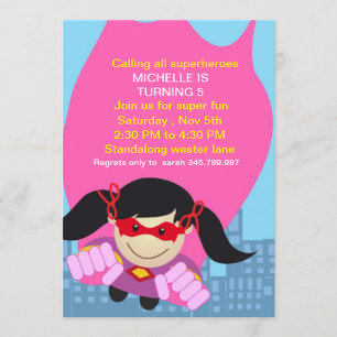 Superhero fille Anniversaire Invitation pour le su