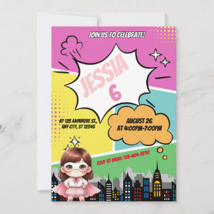 Superhero Girl Anniversaire Fête Invitation
