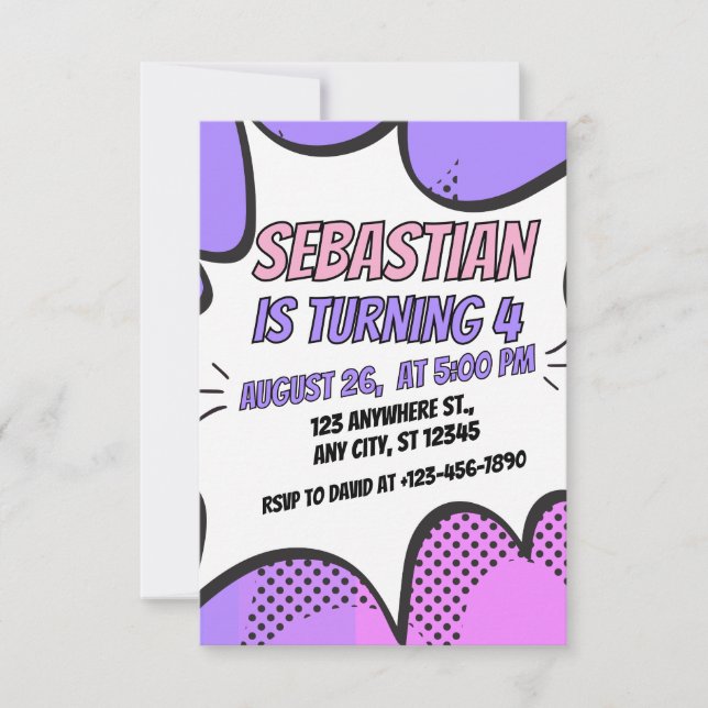 Superhero Girl's 4th Birthday Invitation (Devant)